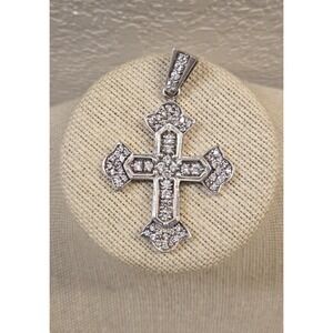 Vintage Large Sterling Silver Cross Filled With Cubic Zirconias - Heavy